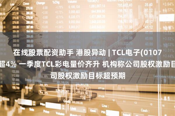 在线股票配资助手 港股异动 | TCL电子(01070)午后涨超4% 一季度TCL彩电量价齐升 机构称公司股权激励目标超预期