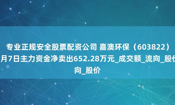 专业正规安全股票配资公司 嘉澳环保（603822）8月7日主力资金净卖出652.28万元_成交额_流向_股价